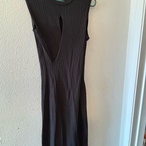 Black Ribbed Asymmetrical Sheath Dress